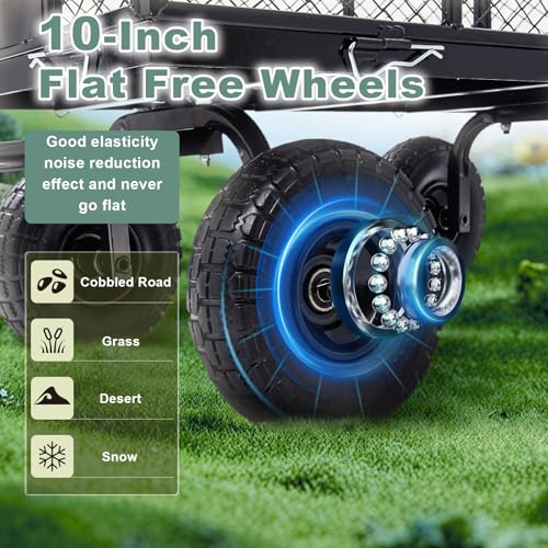 Heavy Duty Garden Wagon Cart 660 LBS, Steel Utility Cart with Removable Sides & All-Terrain 10" Solid Wheels, 180° Rotating Handle for Outdoor Gardening & Multi-Surface Use - size: 660LBS Cart