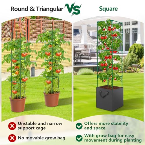 2 Pack Tomato Cages for Garden,49-Inch Square Trellis Frame with 7 Gallon Grow Bags, Plant Clips, Tomato Plant Support Kit for Garden Raised Bed Cucumber Vegetable Climbing Outdoor Indoor - color: 2 Pack Tomato Cages