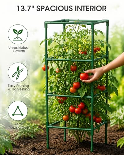 3 Pack Tomato Cages,Square Tomato Plant Stakes Support Cages Trellis for Garden Climbing Vegetables Flowers Fruits,Extra Bold - color: green
