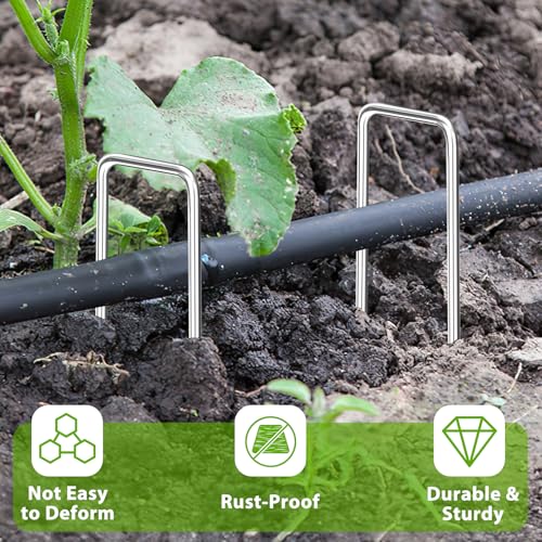 Landscape Staples 12 Inch, 12/25/50/100/200 Pack U-Shaped Galvanized Garden Stakes, 8 Gauge Heavy Duty Ground Stakes for Outdoor Decorations, Fixed Irigation Tubing, Fence,Weed Barrier Fabric - size: 12inch