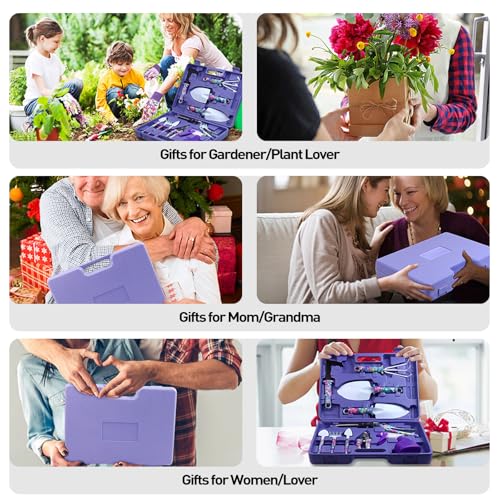 APSARAS USA Gardening Tools, 10 Pieces Gardening Tool Set with Purple Floral Print,Ergonomic Handle Trowel Rake Weeder Pruner Shears Sprayer with Carrying Case Garden Tool Set Gifts for Women - style: Purple Floral with Case