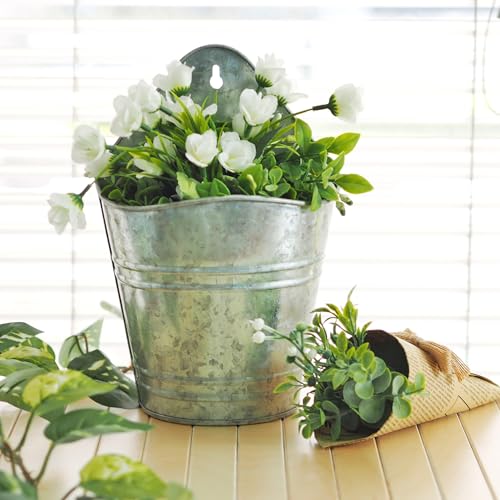 Hosley Set of 2 Galvanized Wall Planters, 10 Inch Hanging Metal Buckets for Indoor Outdoor Garden, Farmhouse Wall Decor, Rustic Patio & Balcony Planter Pots - size: 10"H * 2 count