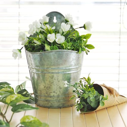 Hosley Set of 2 Galvanized Wall Planters, 10 Inch Hanging Metal Buckets for Indoor Outdoor Garden, Farmhouse Wall Decor, Rustic Patio & Balcony Planter Pots - size: 10"H * 2 count
