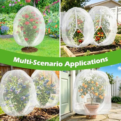 4PCS 2.7Ft × 3.3Ft Fruit Tree Netting with Zipper and Drawstring, 60 Mesh Thickened Garden Bird Netting for Blueberry Bushes, Fruits, Vegetables, Insect Bird Barrier Mesh Protective Cover - size: 2.7Ft × 3.3Ft