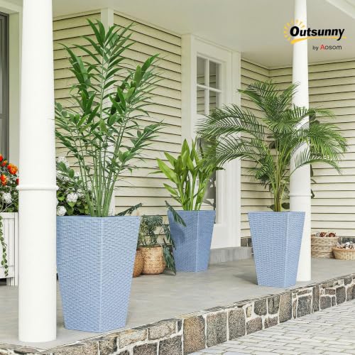Outsunny 24 in Taper Tall Planters for Outdoor Plants Set of 3, Light Gray - color: Light Gray