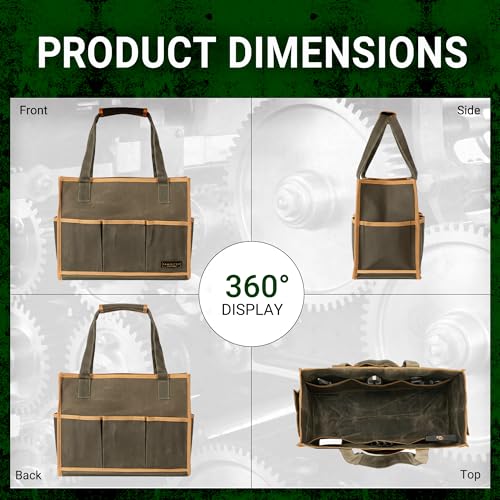 Heavy Duty 16OZ Waxed Canvas Tool Bag,15-Pockets Portable Tote Bag,Muti-Purpose Garden Tool Storage Bag with Padded Handle | ArmyGreen - color: ArmyGreen