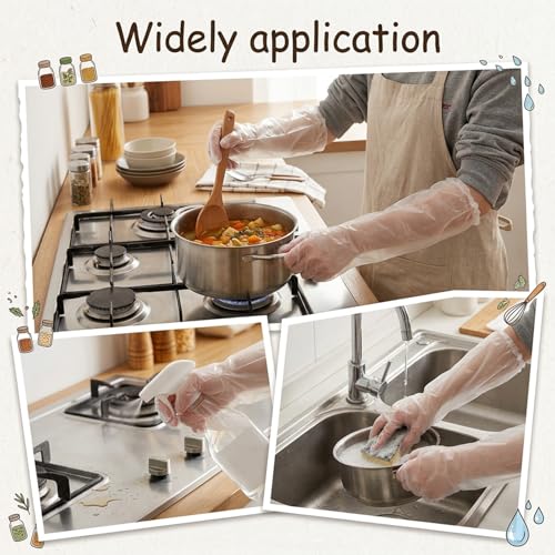 Larrel Long Disposable Gloves for Cleaning, 10Pcs Clear Waterproof Protective Dishwashing Gloves, Long Plastic Glove for Household Cleaning, Dishwashing, Gardening(18.11in/46cm)