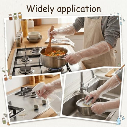 Larrel Long Disposable Gloves for Cleaning, 10Pcs Clear Waterproof Protective Dishwashing Gloves, Long Plastic Glove for Household Cleaning, Dishwashing, Gardening(18.11in/46cm)