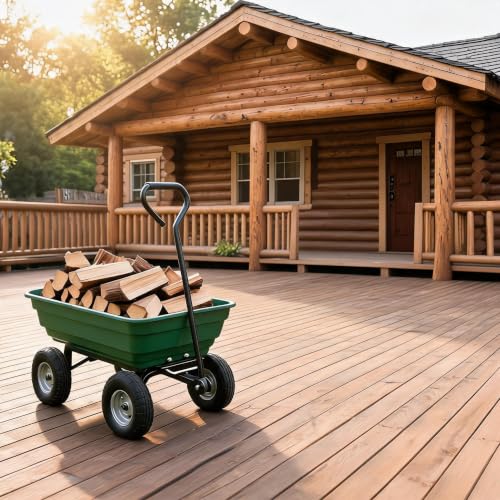 600Lb Wheelbarrow Dump Garden Cart with 4 10" All Terrain Wheels - style: Green- 4 Wheels