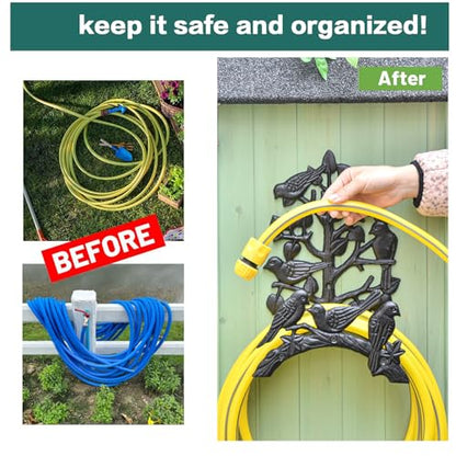 Sungmor Cast Iron Garden Hose Holder - Wall Mounted Retro Style - color: Shape C-Bird&Tree