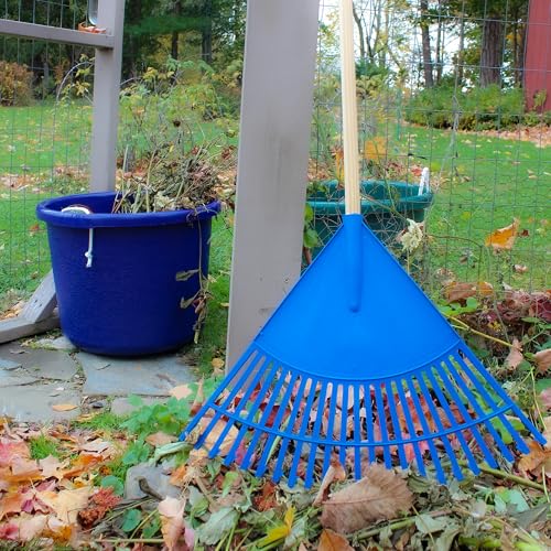 Leaf Rake – 22.5" Resin Head – 48" Hardwood Handle, Blue - color: Blue