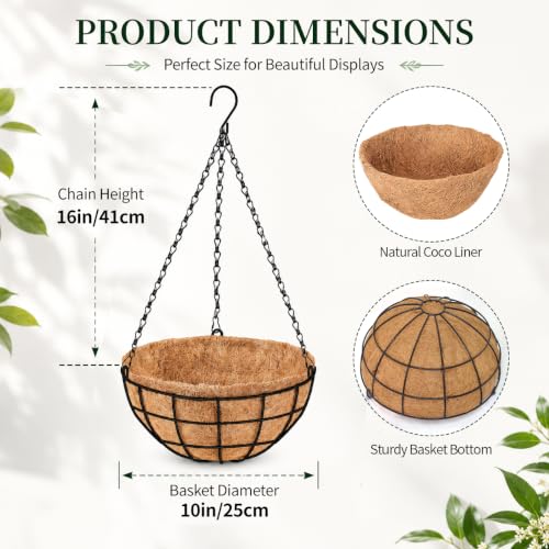 10" Hanging Baskets for Plants Outdoor with Coir Liners, 2Pack - size: 10"-2Pack