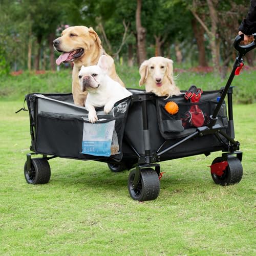 Timber Ridge 600L Beast Wagon 26" W Extra Wide All Terrain Folding w/Big Wheels, Cargo Net & Tailgate, 26" W and 55.25" L, 500lbs Heavy Duty Collapsible Portable Cart for Camping, Sports, Dogs, Grey - color: Gray, size: 600L