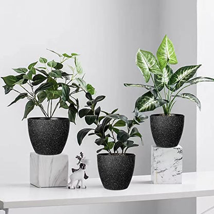 Vanavazon Plant Pots 9/8/7 Inch Set of 3 Flower Pots Indoor Outdoor Plastic Planters with Drainage Hole and Tray (Speckled Black) - color: Black
