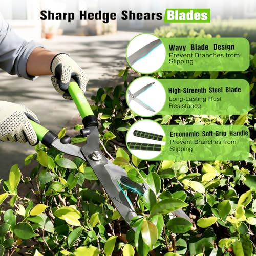 21" Hedge Shears, 7.5" Pruning Shears Set, Wavy Steel Blades