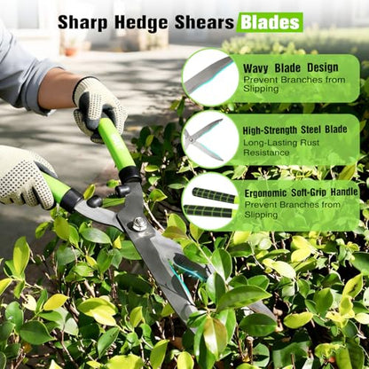 21" Hedge Shears, 7.5" Pruning Shears Set, Wavy Steel Blades