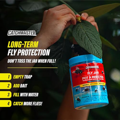 Catchmaster Reusable Outdoor Fly Trap, 6 Hanging Blue Jars with Bait