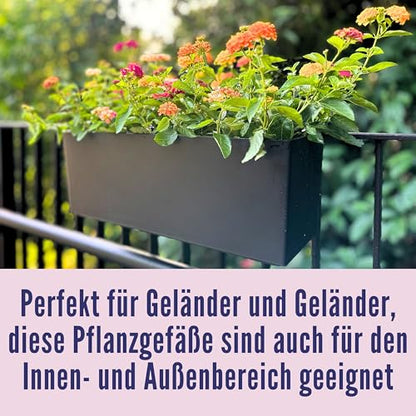 LaLaGreen Railing Planter Box (20 Inch, 4 Pack) Black Rectangular Window Flower Boxes with Bracket, Self Watering System Hanging Planter Box for Outdoor Plant Pots Container Deck Rail Fence Balcony - color: 20" X 4 (Black)