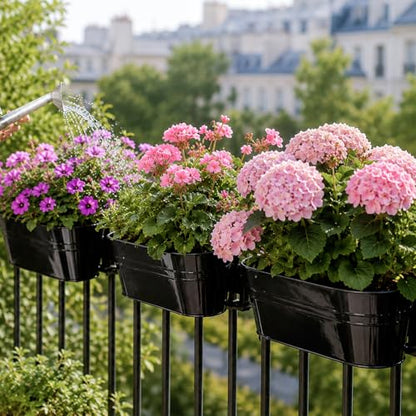 KINGLAKE Flower Pots,10 Pcs Metal Iron Hanging Flower Plant Pot Balcony Garden Plant Planter Baskets Fence Bucket Pots 10.6" & 5.1" Flower Holders with Detachable Hook Black - color: Black, size: 10.8 Inch and 5.1 Inch