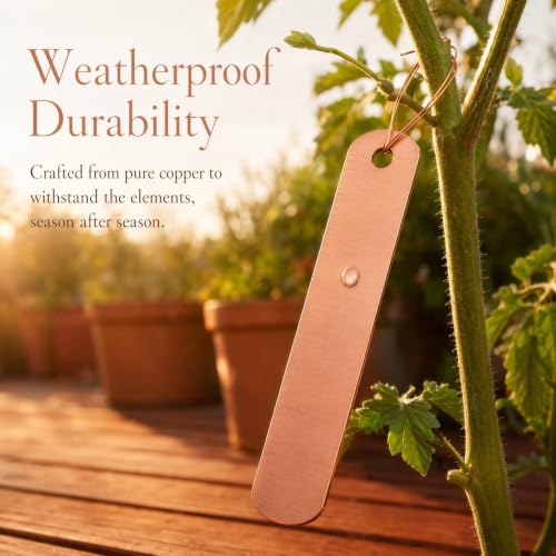 IMIKEYA 30Pcs Copper Plant Tags Garden Weatherproof Long Plant Labels with Ties for Outdoor Garden Markers, Trees