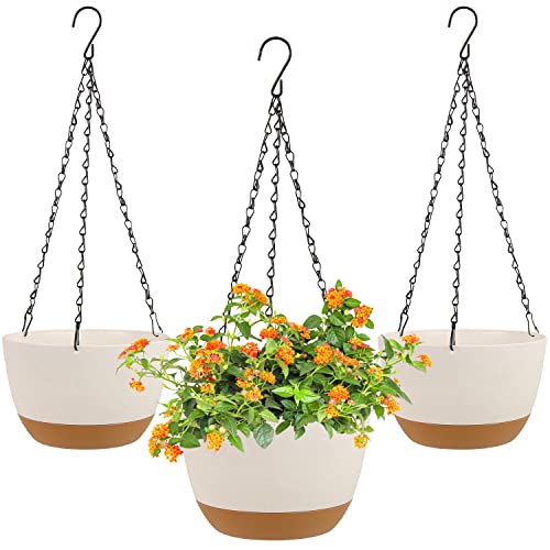 LIYDE 3 Pack Hanging Planters, 8 Inch Small Hanging Pots Self Watering Hanging Planters for Indoor Plants with Drainage Holes and Removable Tray Hanging Basket (Natural White) - color: Natural White