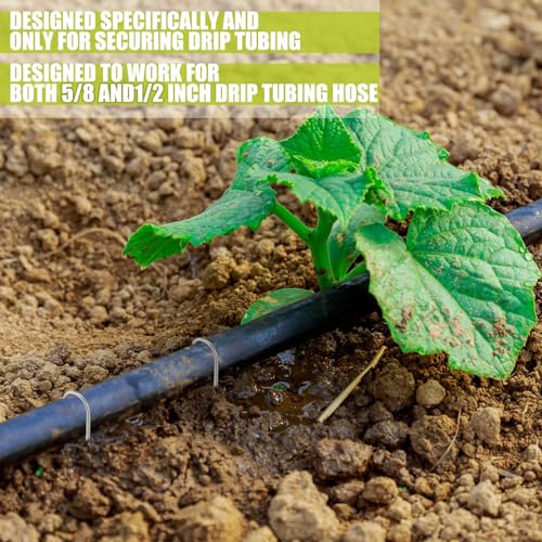 Pelopy 100 Pcs 5/8" Irrigation Drip Tubing Stakes 5 in J-Shaped Landscape Staples Garden Drip Line Stakes Soaker Hose Pins for Lawn Plant Yard Fence Ground Drips Systems, Sliver - size: Hold up to 5/8" Drip Tubing