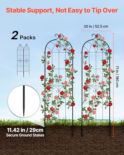 VEVOR Garden Trellis, 71 x 20 inch Rose Trellis, 2 Packs Garden Flower Rose Trellises with Powder-Coated Finish & Convenient Locking Design, Plant Support Trellises for Flowers, Vegetables, Roses - color: 2 Packs-Style2, size: 71''H x 20''W