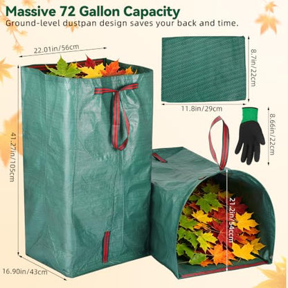 HEMOTON Reusable Yard Waste Bags 72 Gallon, 2 Pack with Gloves