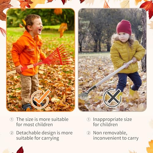 Kids Rakes with Hardwood Handle - Metal Kids Leaves Rakes, 28" Child Size Lawn Rakes with Vibrant Red Heads, Garden Tool Set for Kids Boys and Girls - color: Red