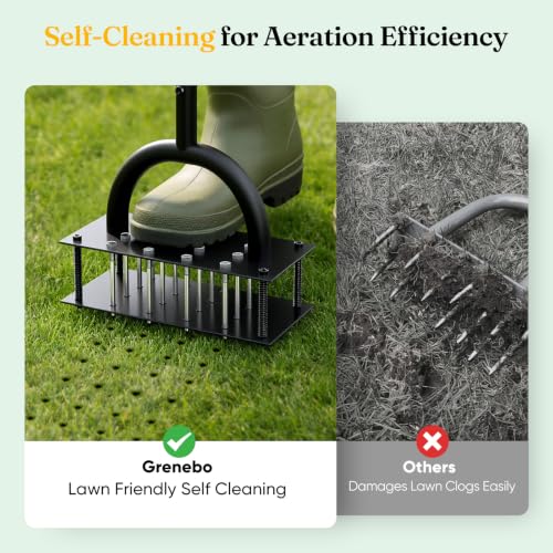 Grenebo Lawn Aerator Manual Aerator Lawn Tool with 16 Spikes, Black Red - color: Black Red