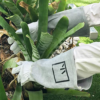 ArtAK Rose Gardening Gloves, White, Large, Leather, Cut Proof, Water Resistant, Reusable, 16 inches Long, 7.75 inches Wide, 1.25 inches High - size: Large White