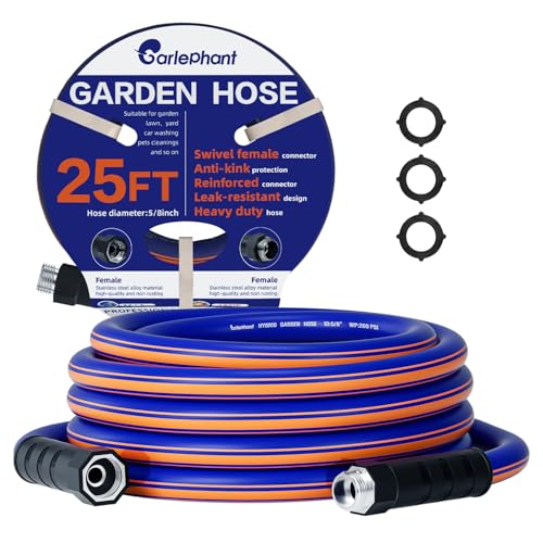 garden hose 25 ft x 5/8", Hybrid Rubber 25ft water hose, Durable, Anti-UV, Sturdy, No-Leakage, Lightweight, Flexible, Heavy Duty garden hoses with Swivel Handle - size: 25FT Male to Female
