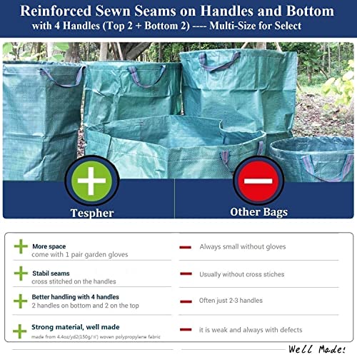 Professional 2-Pack 80 Gallon Big Lawn Garden Bags (D26,H33 inch) Yard Waste Bag with Gardening Gloves for Leaf Bag,Yard Debris,Garden Pruning,Trash Container,Lawn Grass Clippings,Weeds Bags 4 Handles