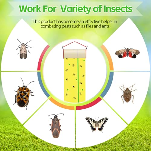 10 Rolls Sticky Fly Trap 30 ft Each, Fluorescent Yellow, Green Lines - color: Fluorescent Yellow with Green Lines