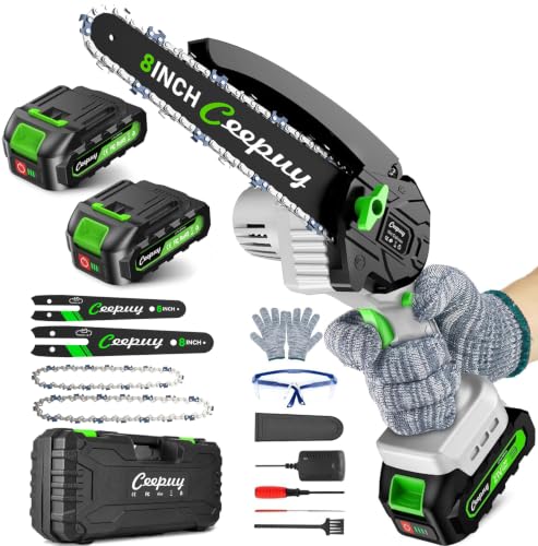CEEPUY Mini Chainsaw Cordless, 8/6 Inch Portable Electric Chainsaw with Automatic Oiler/Security Lock/Battery Powered Small Handheld Saw for Trees Branches Trimming,Wood Cutting - size: Light Gray 6/8-inch
