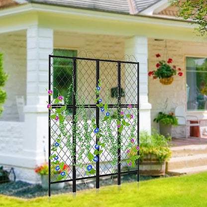 Zhongma 2 Pack Metal Garden Trellises for Climbing Plants, 77.2 Inch Tall Metal Fence Plant Support Trellis for Flower and Vagetable - size: 32"W x 0.8"D x 77.2"H (2 Pack)