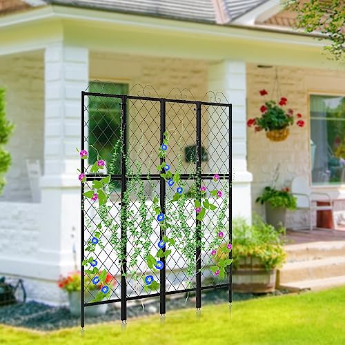 Zhongma 2 Pack Metal Garden Trellises for Climbing Plants, 77.2 Inch Tall Metal Fence Plant Support Trellis for Flower and Vagetable - size: 32"W x 0.8"D x 77.2"H (2 Pack)