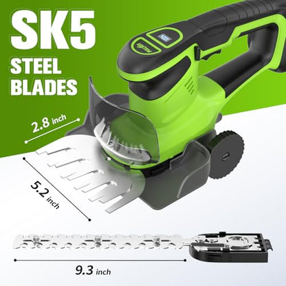 FULLYEA 2-in-1 Hedge Trimmer Cordless, Electric Bush Trimmer & Hedge Shears, Lightweight Grass Cutter with 2 * 2.0Ah Batteries & Charger, Battery Grass Trimmer, Handheld Shrub Trimmer Garden Tools