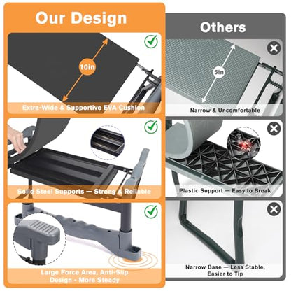 Garden Kneeler and Seat, Extra Wide Thick EVA Pad, Heavy Duty Foldable Garden Bench Holds 350lbs, Ergonomic Kneeling Stool with Garden Tool Pouches, Gardening Gifts for Women, Men & Seniors - color: Black & Orange