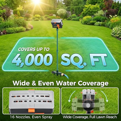 4 Way Adjustable Mini Turbo Oscillating Lawn Sprinkler(Triangular Base) - style: Metal Spike Base