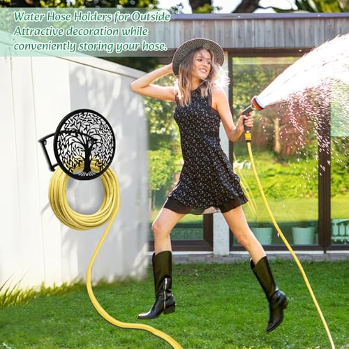 Metal Hose Reel Hose Holders Wall Mounted for Garden - color: Tree of Life