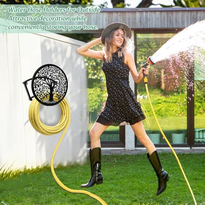 Metal Hose Reel Hose Holders Wall Mounted for Garden - color: Tree of Life