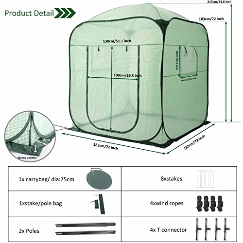 Porayhut Pop Up Greenhouse Tent,Portable X-Large Walk-in Flower House ,Indoor Outdoor Gardening Plant Sunshine Room with PE Mesh Cloth Cover for Protecting Plant from Cold Frost & Birds - style: 85'' Tall Large greenhouse tent