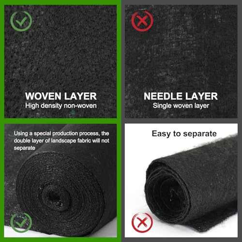 Jevrench 5 oz Heavy Duty Weed Barrier Landscape Fabric, 6 x 250 ft - size: 5oz - 6ft x 250ft