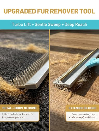 DELOMO Carpet Rake for Pet Hair Removal, Dual-Sided Rug Rake Scraper Broom