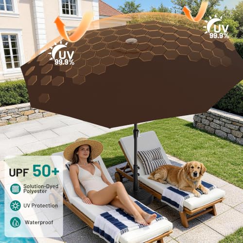 AreShark 9FT Outdoor Patio Umbrella with Tilt and Crank, Brown - color: Brown, size: 9ft