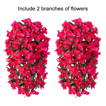 2 PCS Bougainvillea Artificial Hanging Flowers Plant for Outdoors, Hot Pink - color: Hot Pink