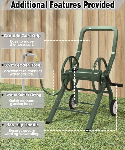 Artigarden Garden Hose Reel Cart with Wheels Outdoor Water Hose Reels Green
