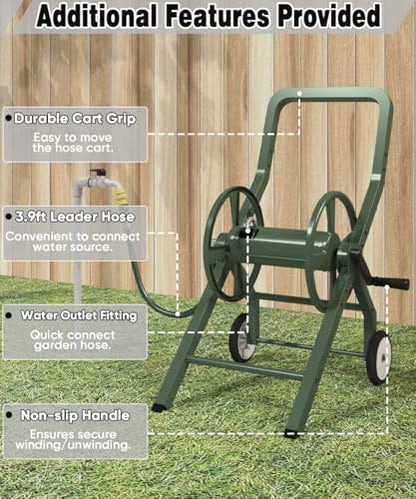 Artigarden Garden Hose Reel Cart with Wheels Outdoor Water Hose Reels Green
