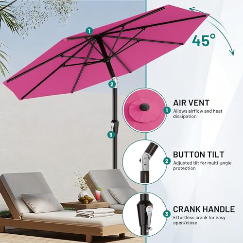 AreShark 9FT Outdoor Patio Umbrella with Tilt and Crank, Rose Pink - color: Rose Pink, size: 9ft